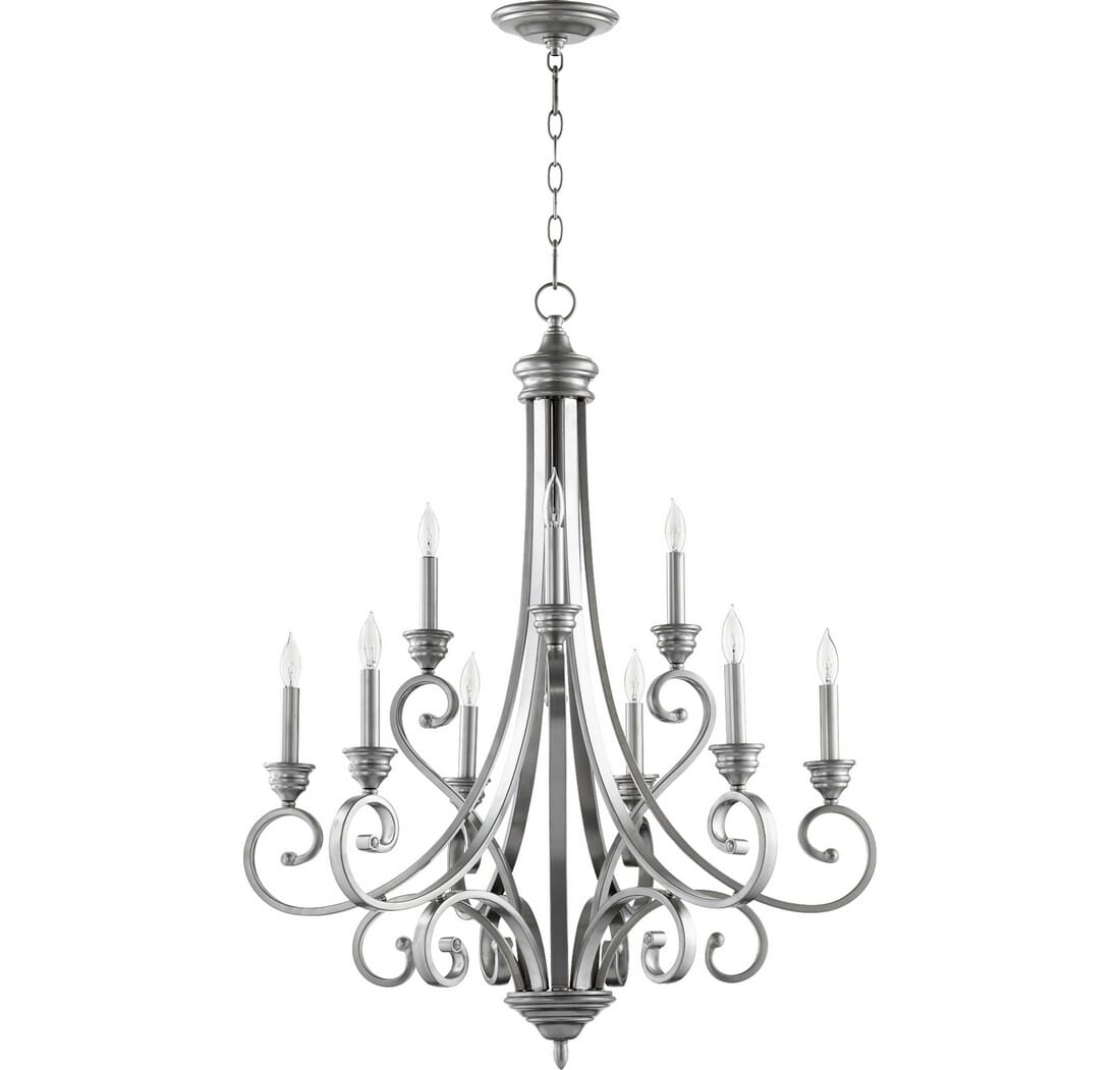 Quorum Bryant 9-Light 36" Transitional Chandelier in Classic Nickel