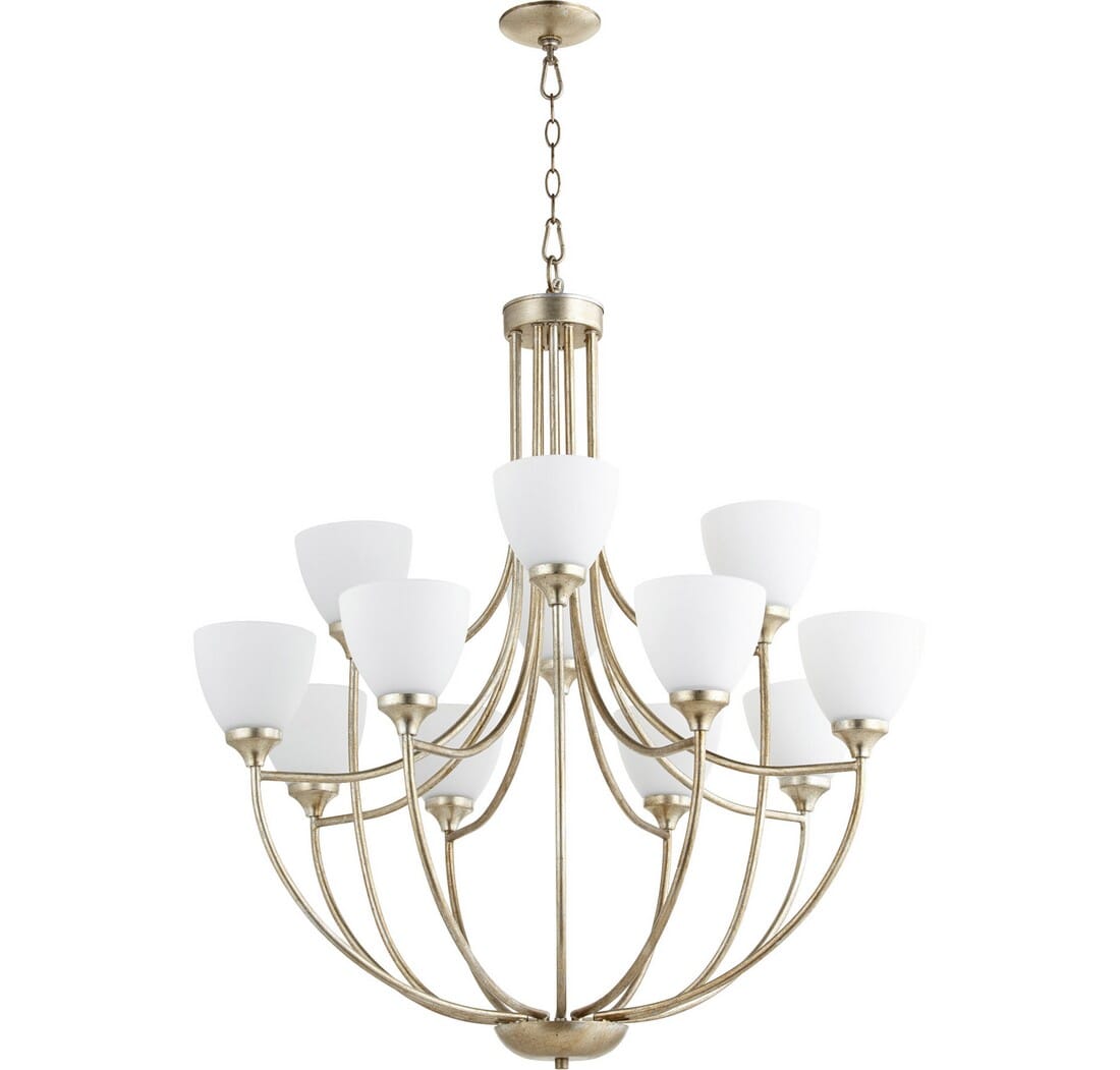 Quorum Enclave 12-Light 38" Transitional Chandelier in Aged Silver Leaf