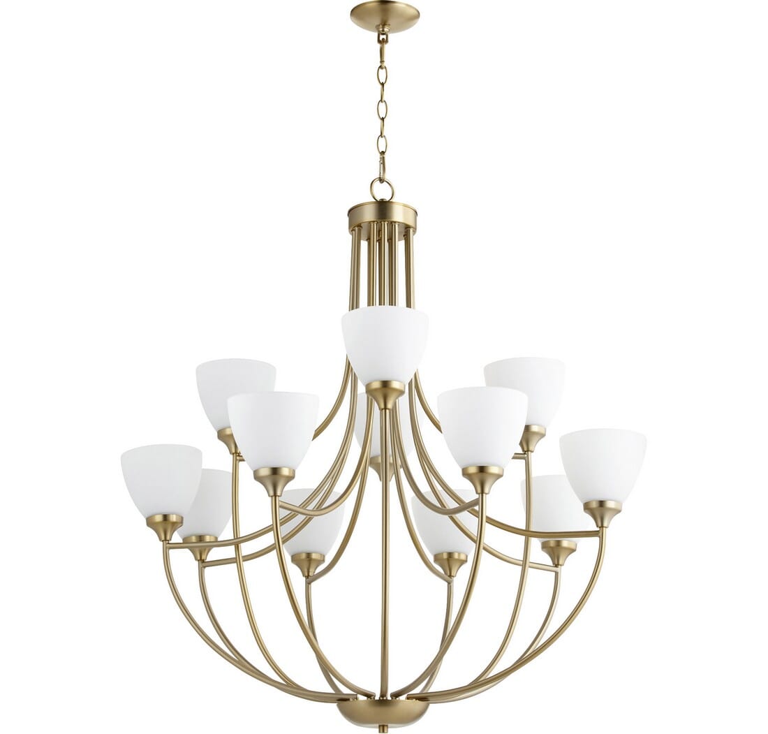 Quorum Enclave 12-Light 38" Transitional Chandelier in Aged Brass