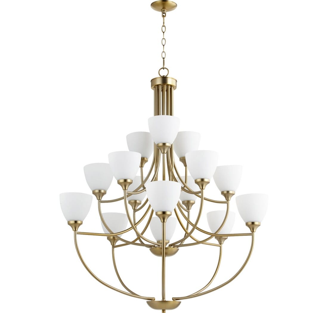 Quorum Enclave 15-Light 44" Transitional Chandelier in Aged Brass