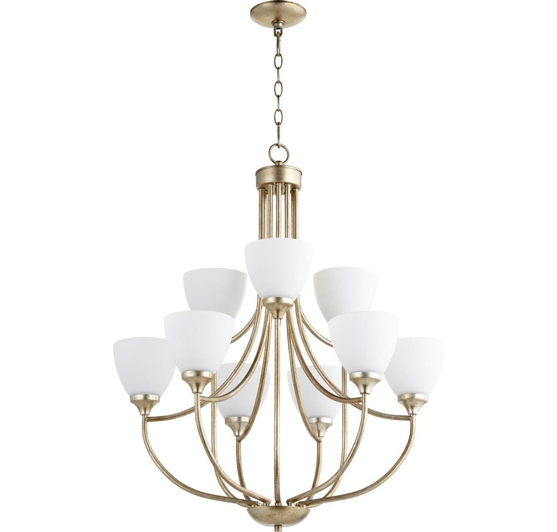 Quorum Enclave 9-Light 33" Transitional Chandelier in Aged Silver Leaf