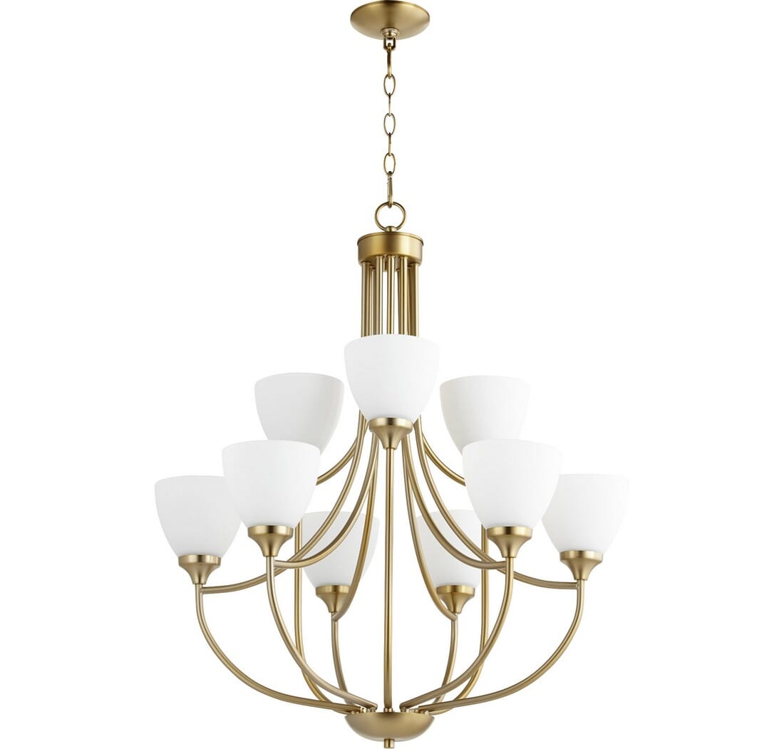 Quorum Enclave 9-Light 33" Transitional Chandelier in Aged Brass