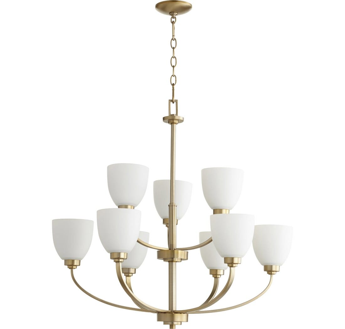 Quorum Reyes 9-Light 31" Transitional Chandelier in Aged Brass