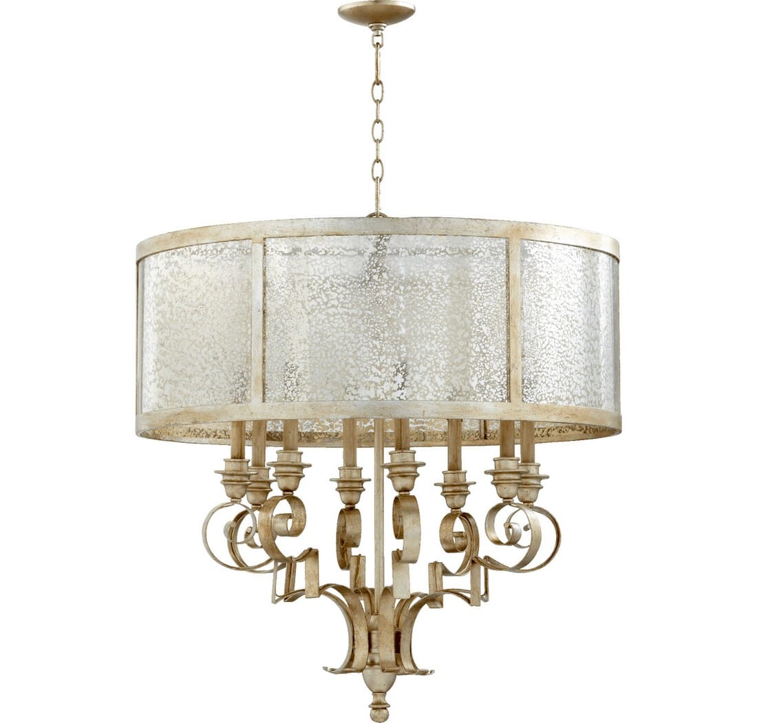 Quorum Champlain 8-Light 33" Transitional Chandelier in Aged Silver Leaf