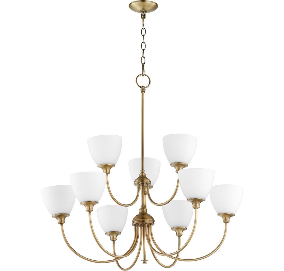 Quorum Celeste 9-Light 34" Transitional Chandelier in Aged Brass