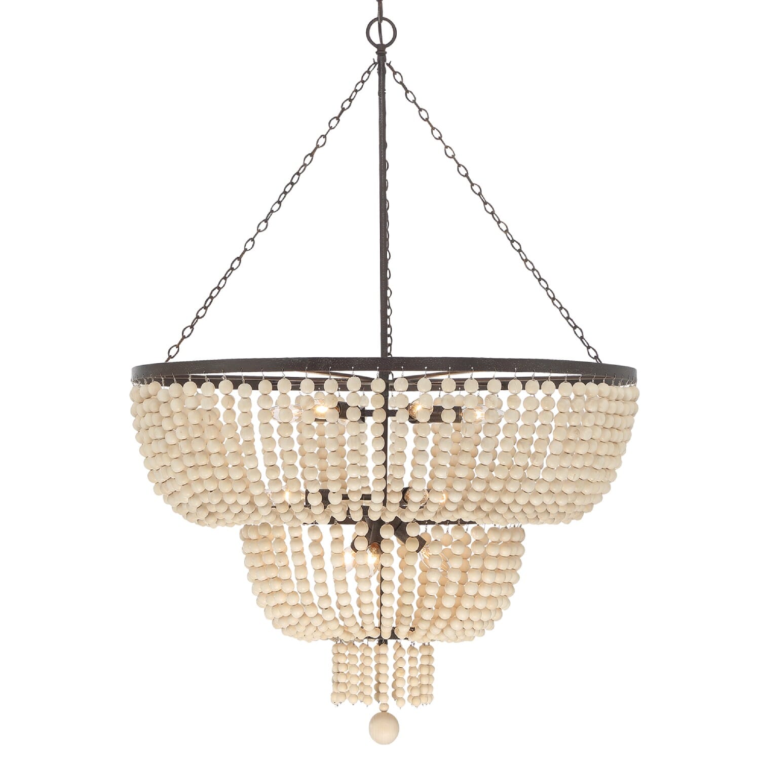 Crystorama Rylee 12-Light 46" Chandelier in Forged Bronze with Wood Beads Crystals