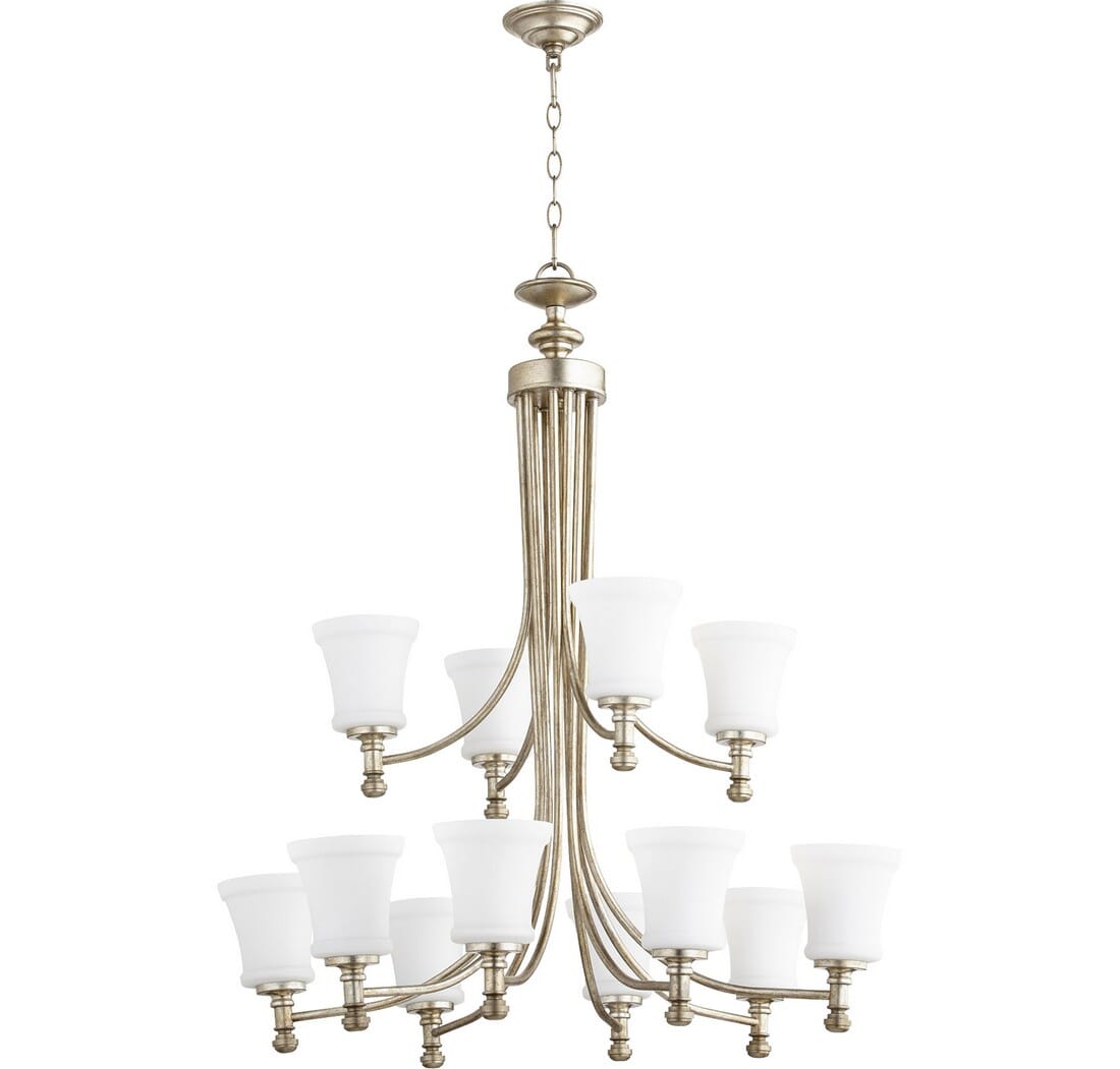 Quorum Rossington 12-Light 37" Transitional Chandelier in Aged Silver Leaf