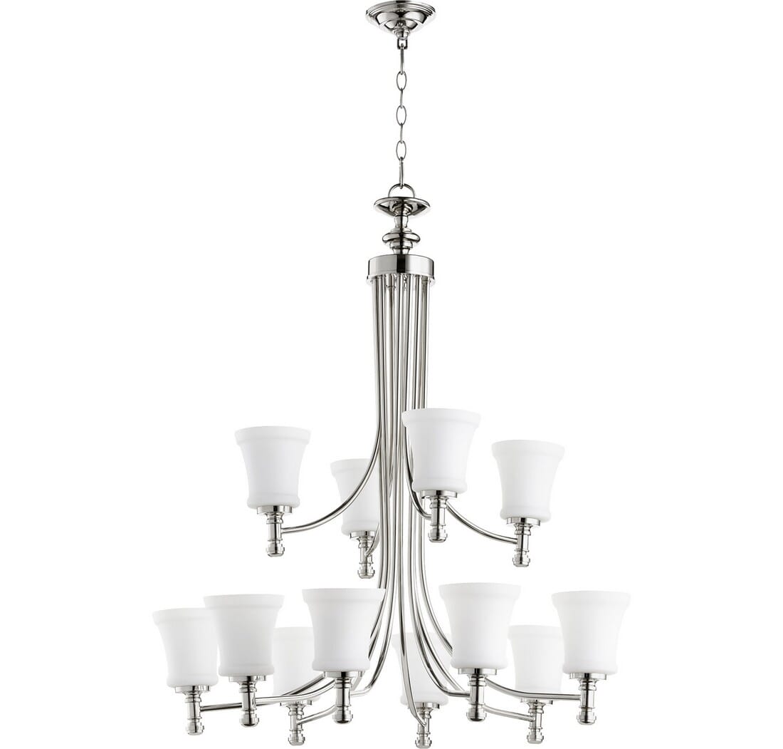 Quorum Rossington 12-Light 37" Transitional Chandelier in Polished Nickel