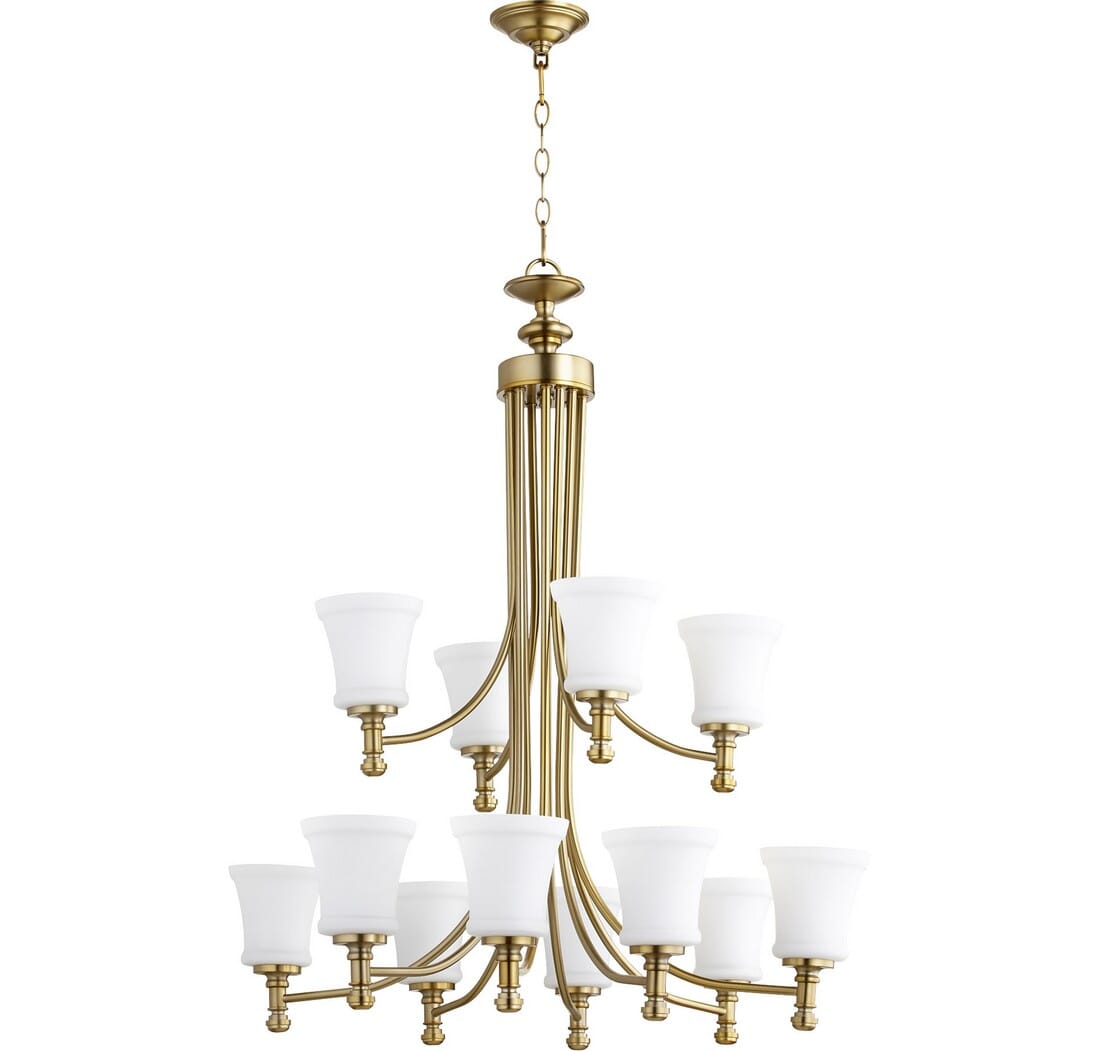 Quorum Rossington 12-Light 37" Transitional Chandelier in Aged Brass