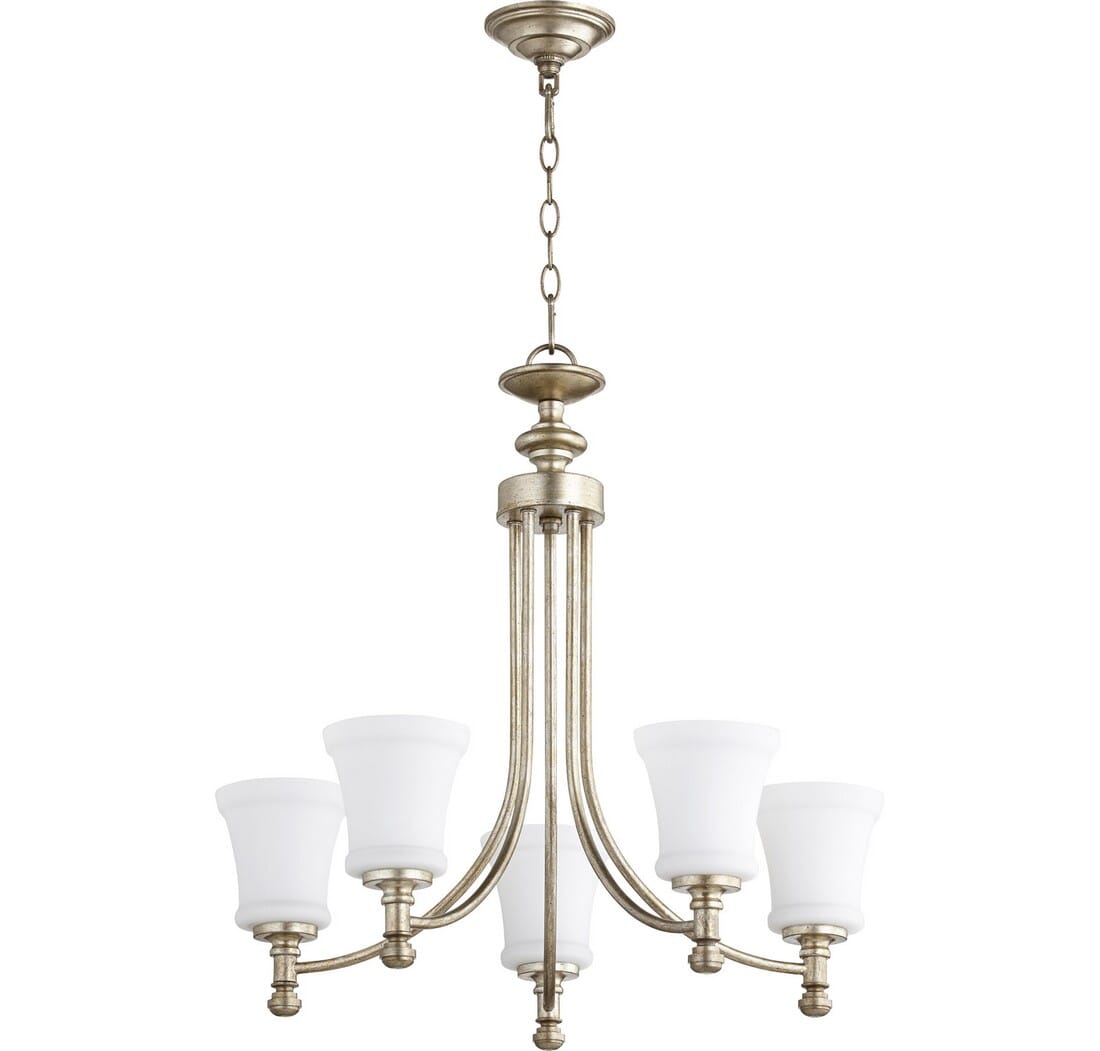 Quorum Rossington 5-Light 25" Transitional Chandelier in Aged Silver Leaf