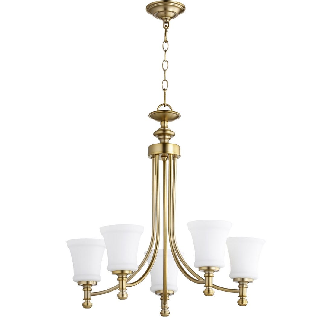 Quorum Rossington 5-Light 25" Transitional Chandelier in Aged Brass