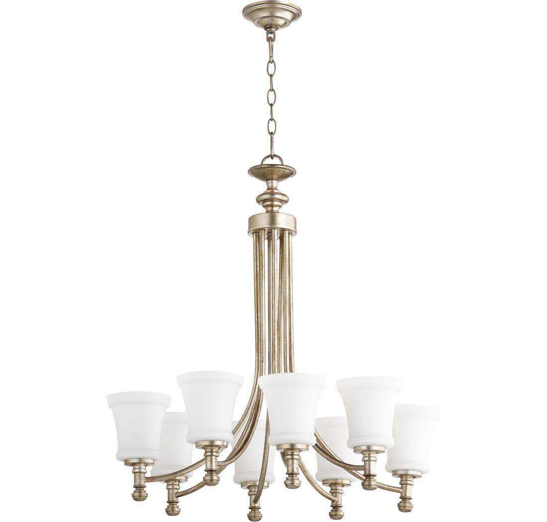 Quorum Rossington 8-Light 29" Transitional Chandelier in Aged Silver Leaf