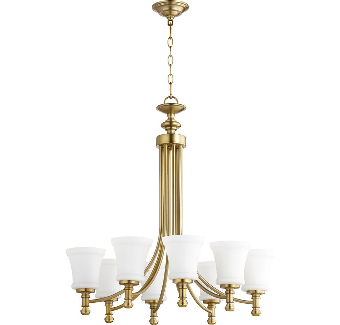 Quorum Rossington 8-Light 29" Transitional Chandelier in Aged Brass