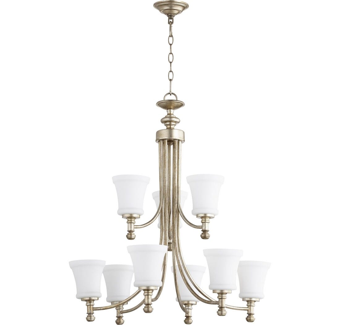 Quorum Rossington 9-Light 31" Transitional Chandelier in Aged Silver Leaf