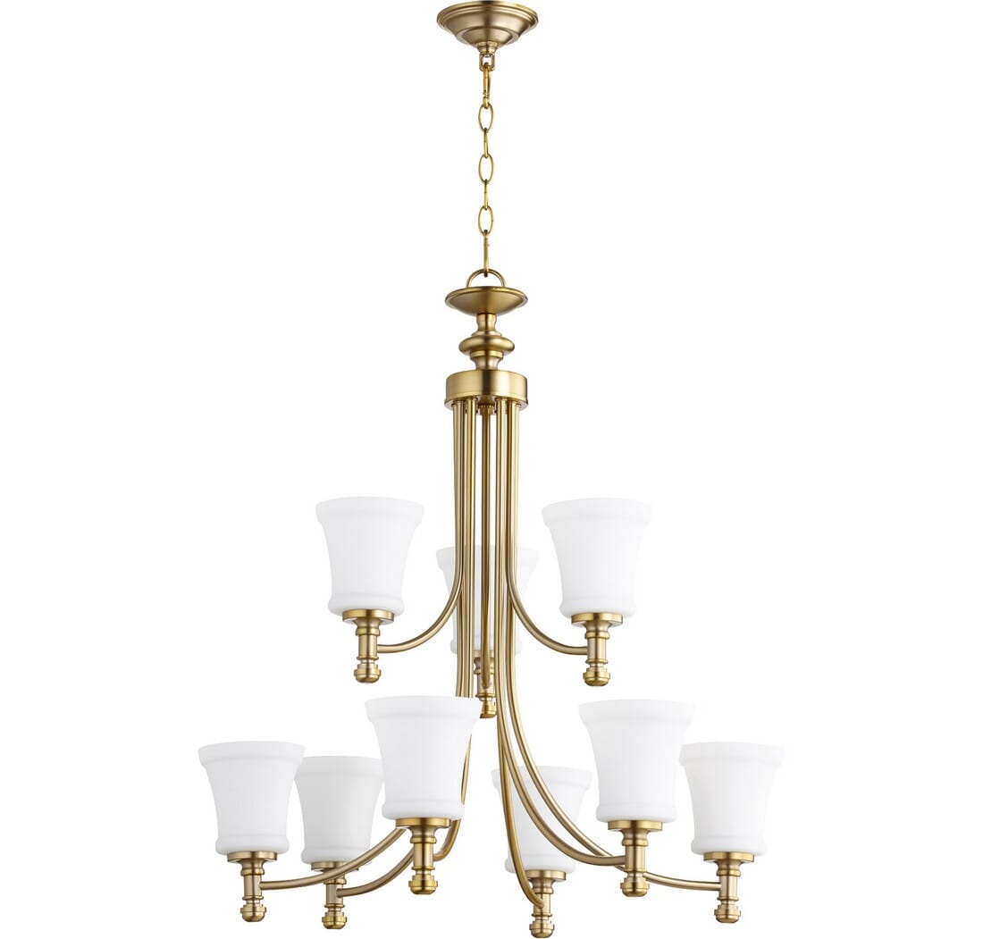 Quorum Rossington 9-Light 31" Transitional Chandelier in Aged Brass