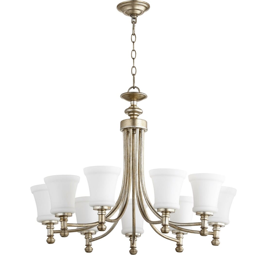 Quorum Rossington 9-Light 23" Transitional Chandelier in Aged Silver Leaf