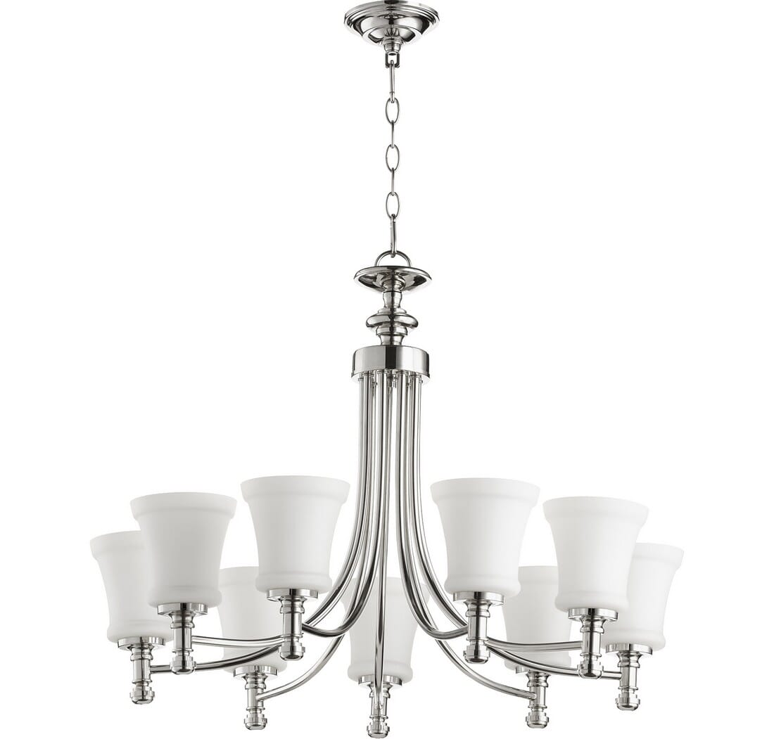 Quorum Rossington 9-Light 23" Transitional Chandelier in Polished Nickel