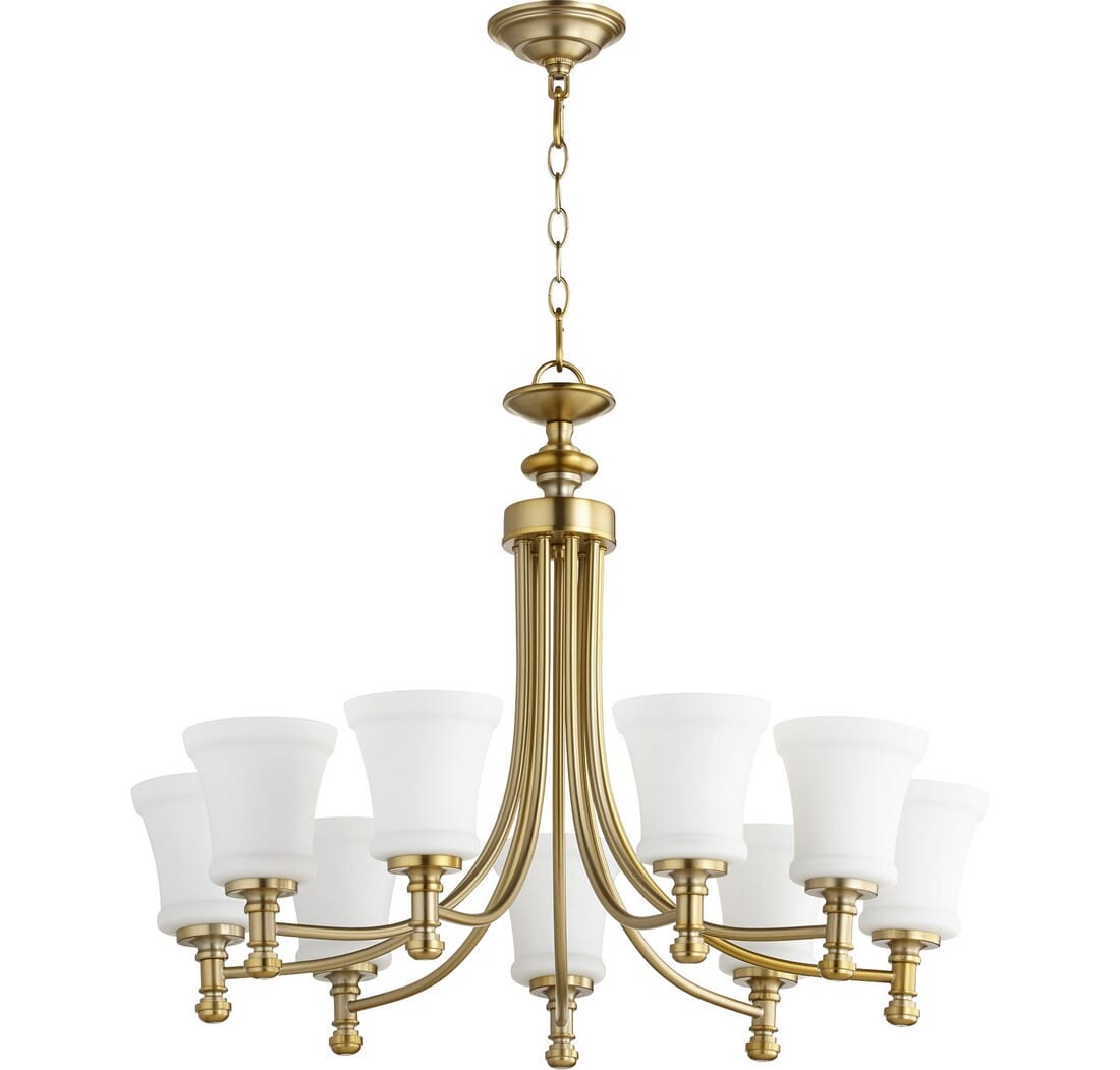 Quorum Rossington 9-Light 23" Transitional Chandelier in Aged Brass