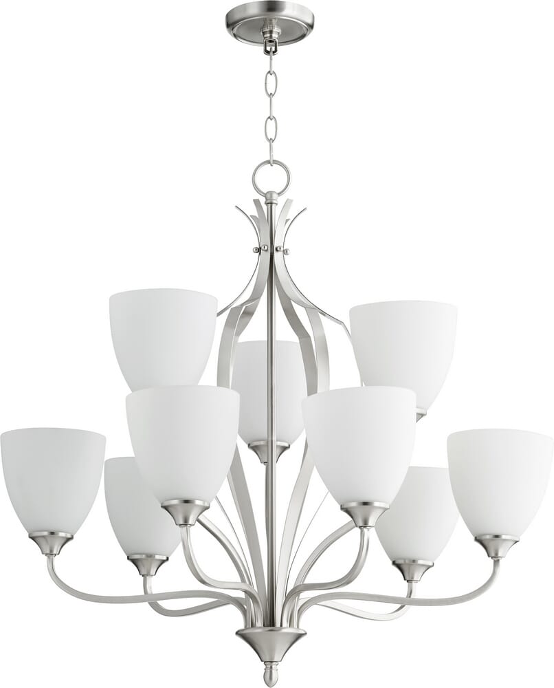 Quorum Jardin 9-Light 28" Transitional Chandelier in Satin Nickel