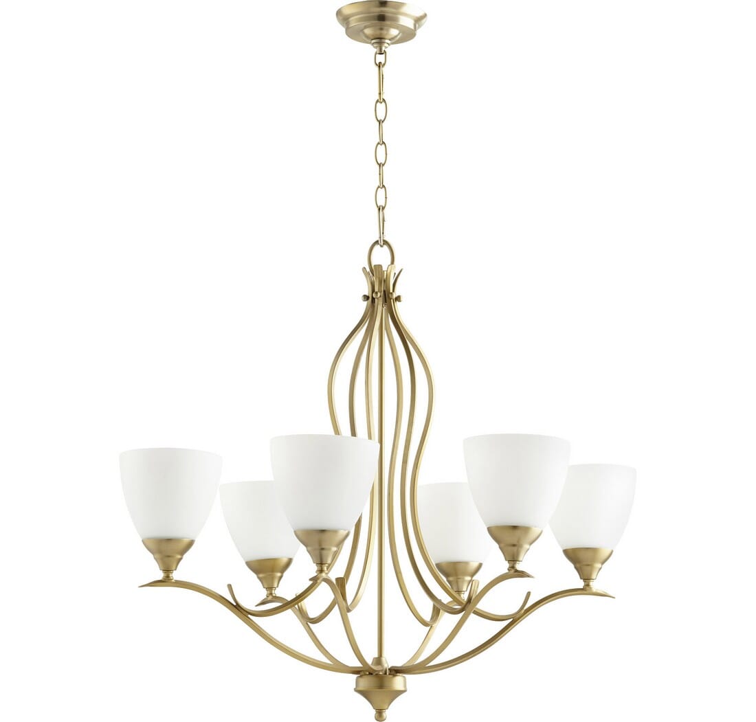 Quorum Flora 6-Light 26" Transitional Chandelier in Aged Brass