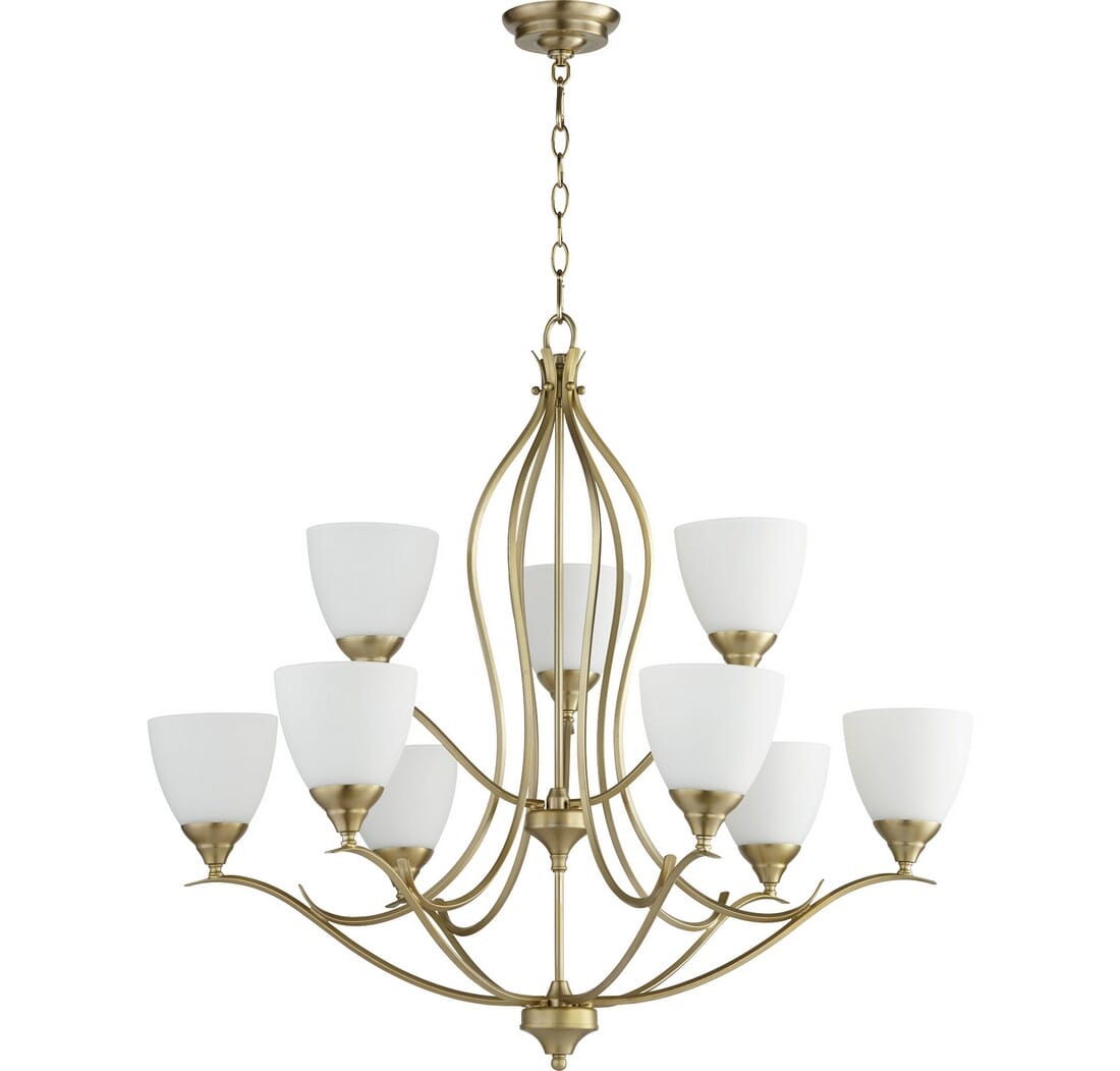 Quorum Flora 9-Light 26" Transitional Chandelier in Aged Brass