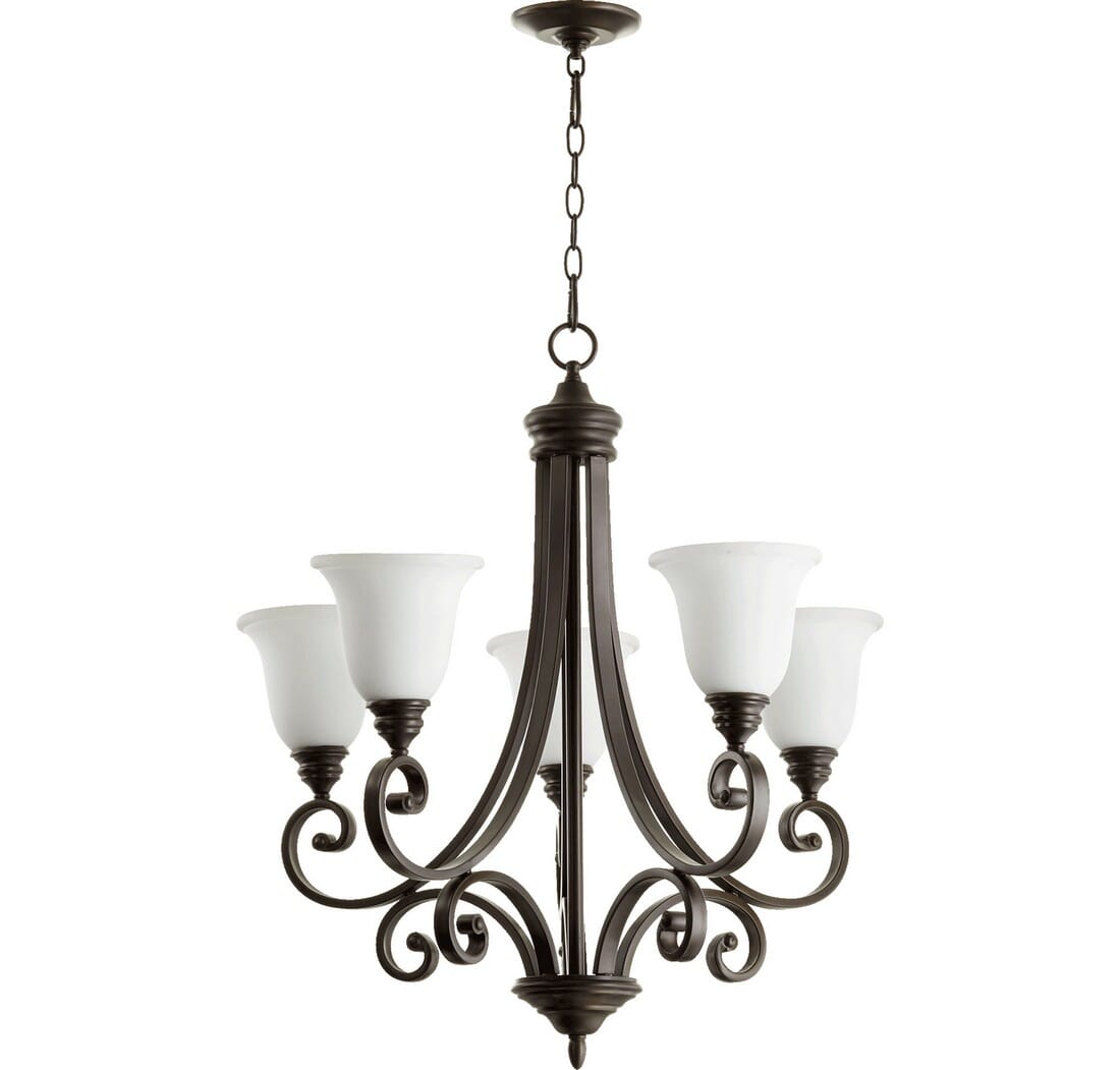 Quorum Bryant 5-Light 30" Transitional Chandelier in Oiled Bronze with Satin Opal