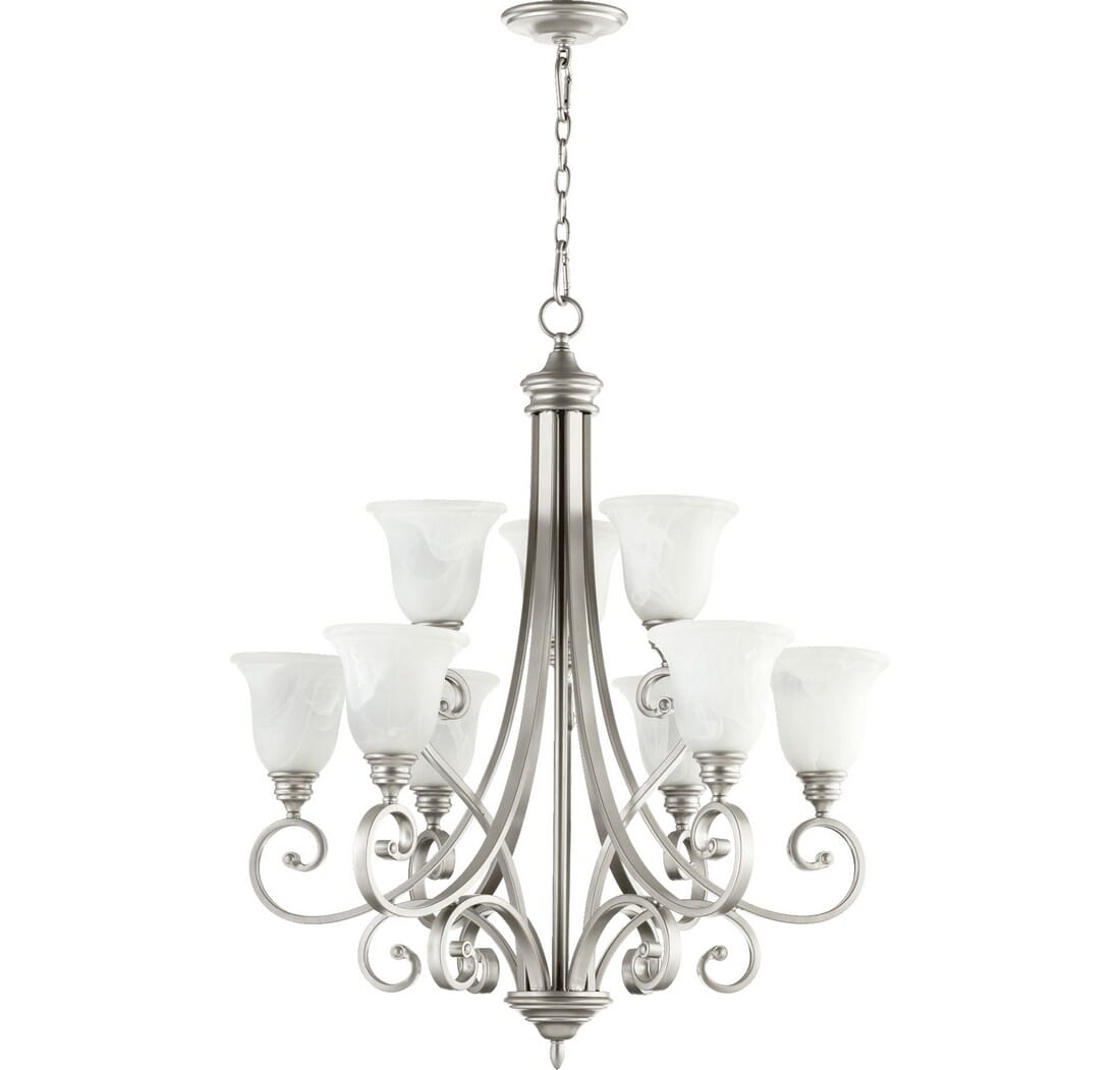 Quorum Bryant 9-Light 36" Transitional Chandelier in Classic Nickel