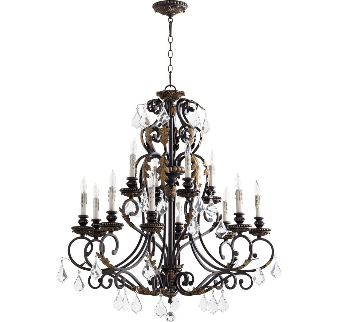 Quorum Rio Salado 12-Light 39" Transitional Chandelier in Toasted Sienna With Mystic Silver