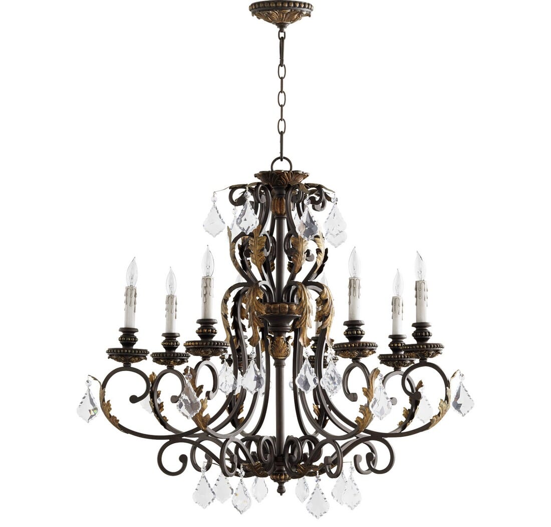 Quorum Rio Salado 8-Light 32" Transitional Chandelier in Toasted Sienna With Mystic Silver