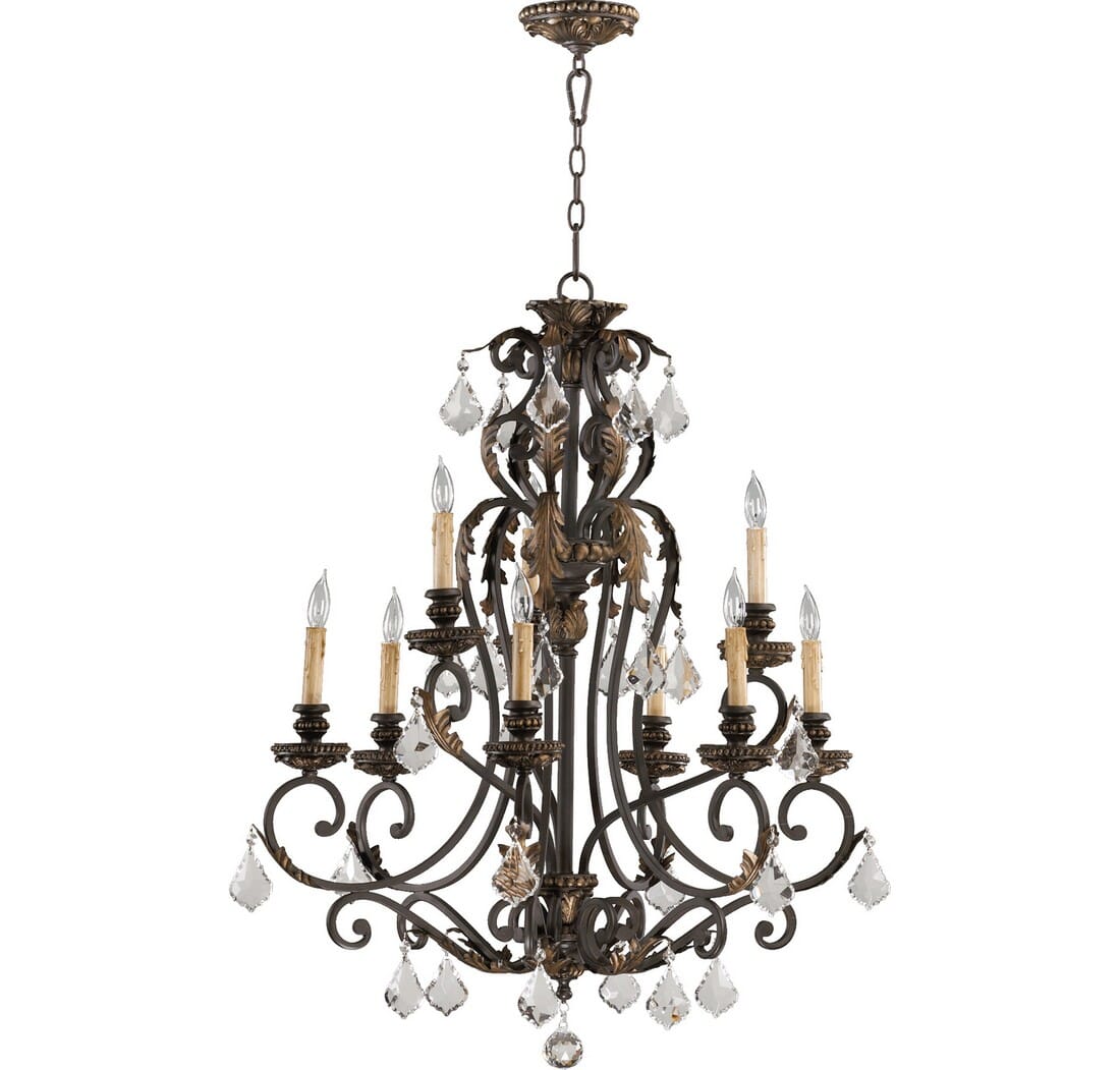 Quorum Rio Salado 9-Light 38" Transitional Chandelier in Toasted Sienna With Mystic Silver