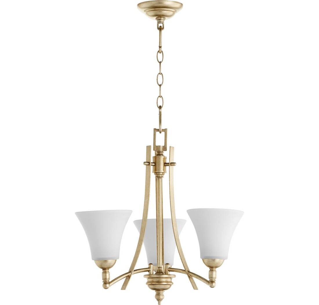 Quorum Aspen 3-Light 19" Transitional Chandelier in Aged Silver Leaf with Satin Opal