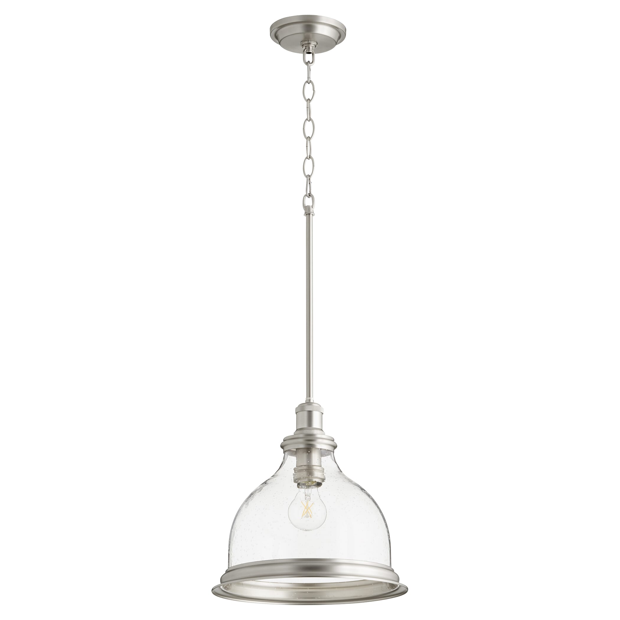 Quorum 12" Pendant Light in Satin Nickel with Clear Seeded Glass