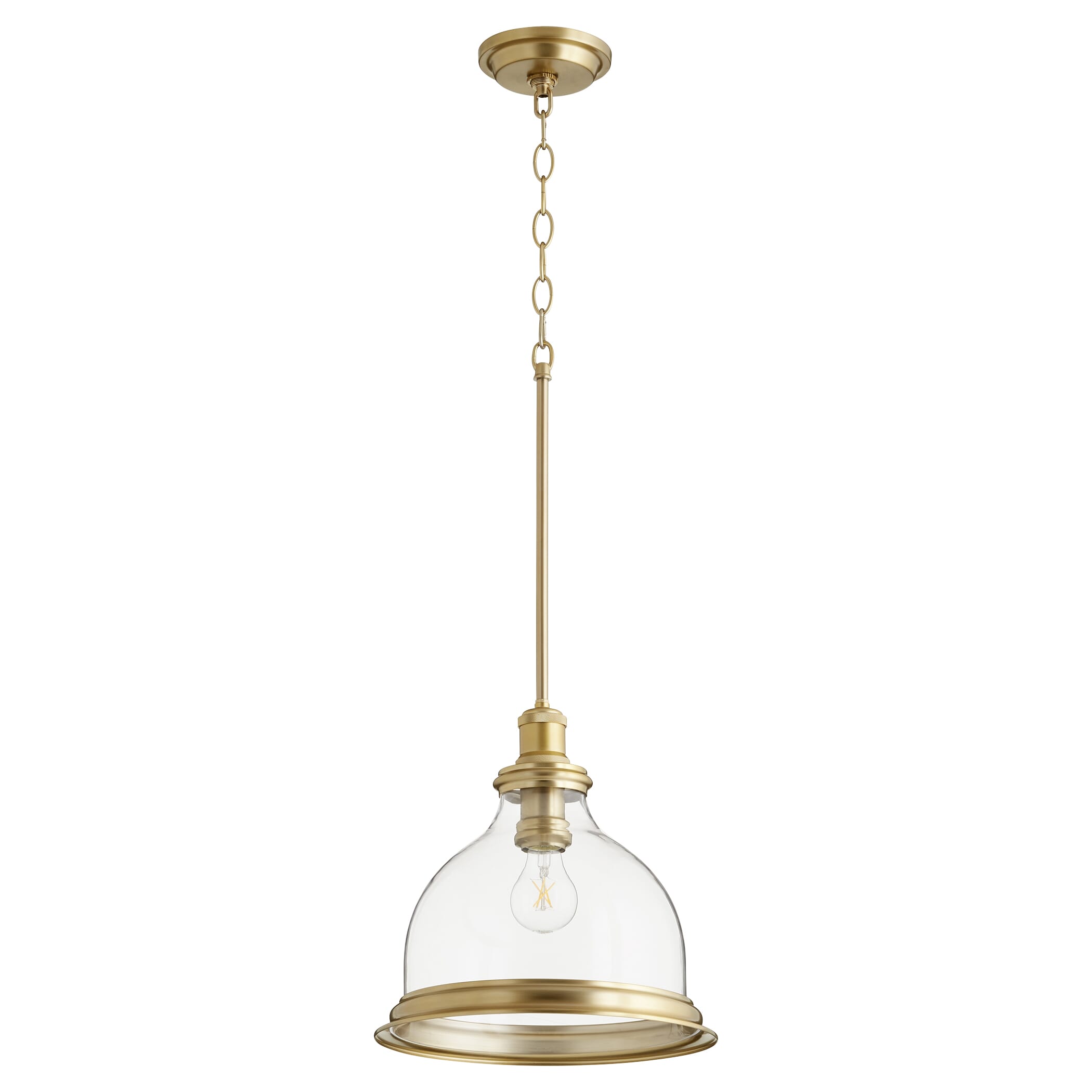 Quorum 12" Pendant Light in Aged Brass with Clear