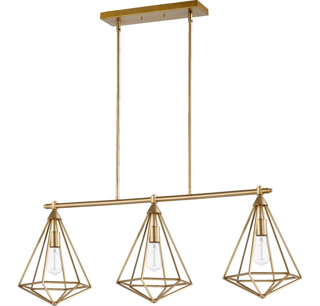 Quorum Bennett 3-Light 11" Ceiling Island Light in Aged Brass