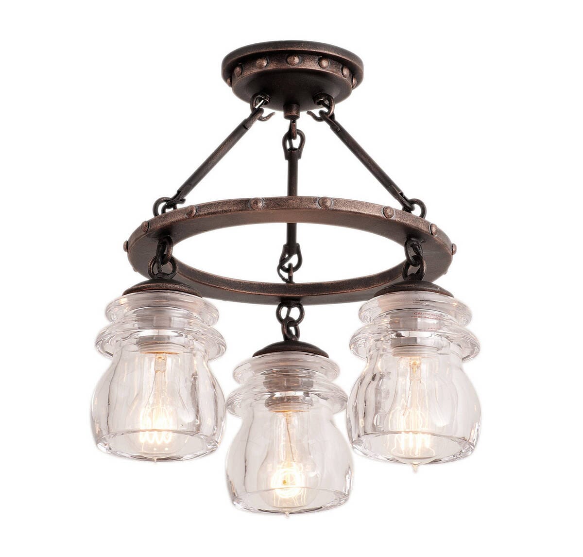 Kalco Brierfield 3-Light Semi Flush in Antique Copper