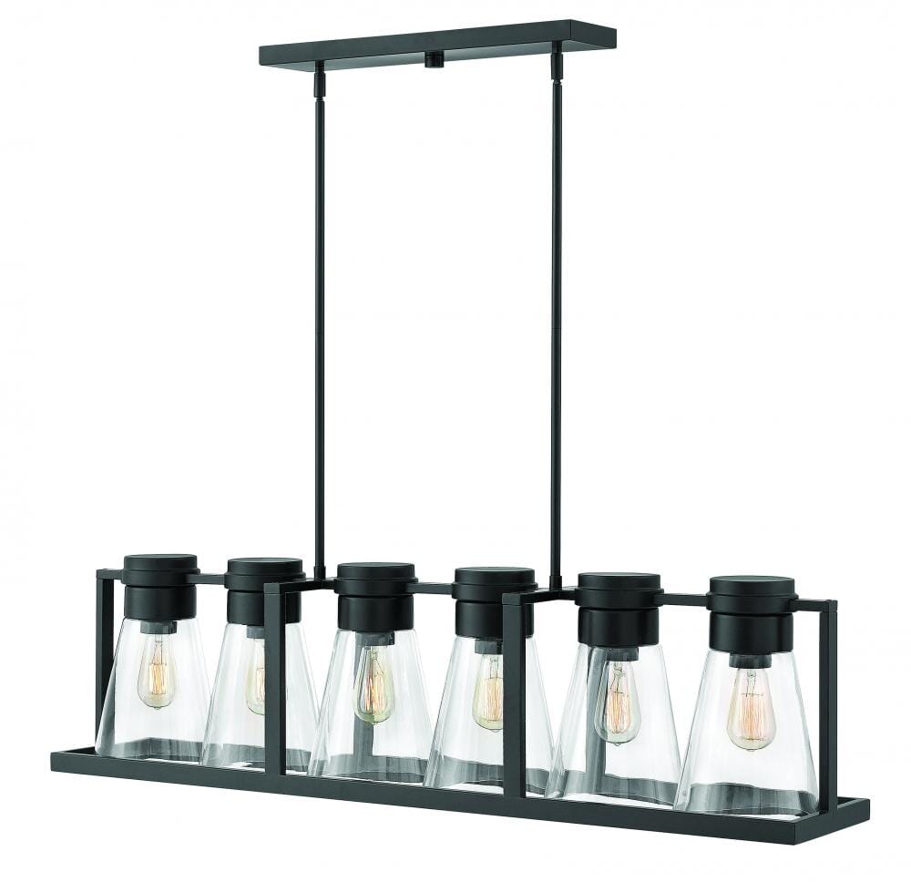 Hinkley Refinery 6-Light Linear Chandelier in Black with Clear Glass