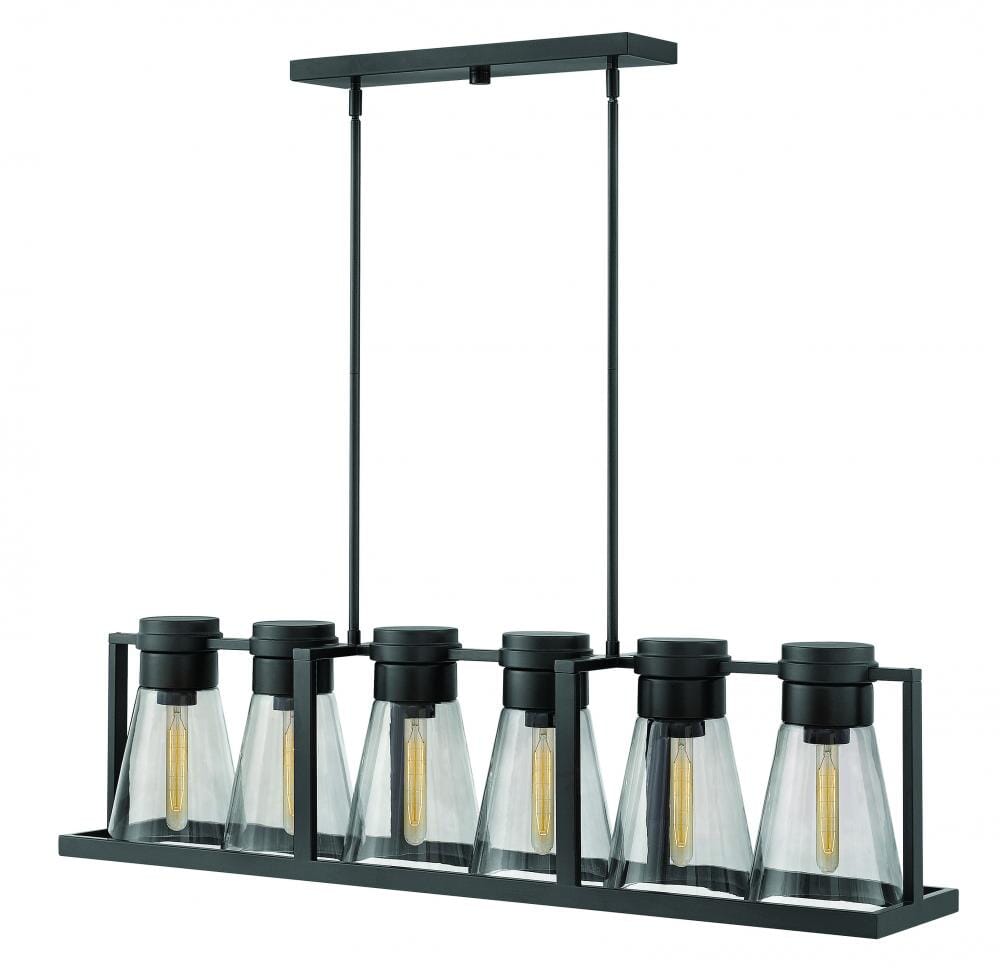 Hinkley Refinery 6-Light Linear Chandelier in Black with Smoked Glass