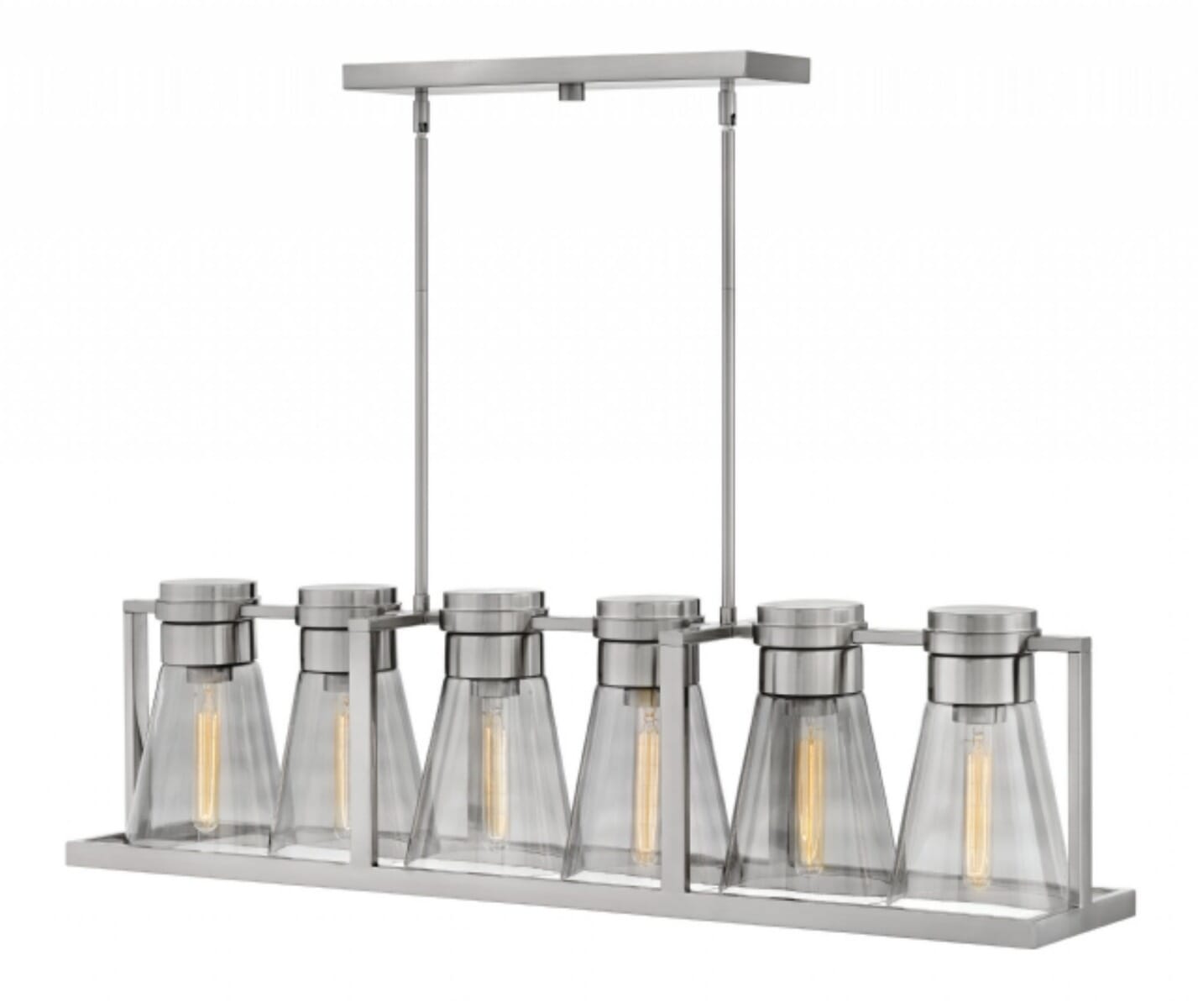 Hinkley Refinery 6-Light Linear Chandelier in Brushed Nickel with Smoked Glass