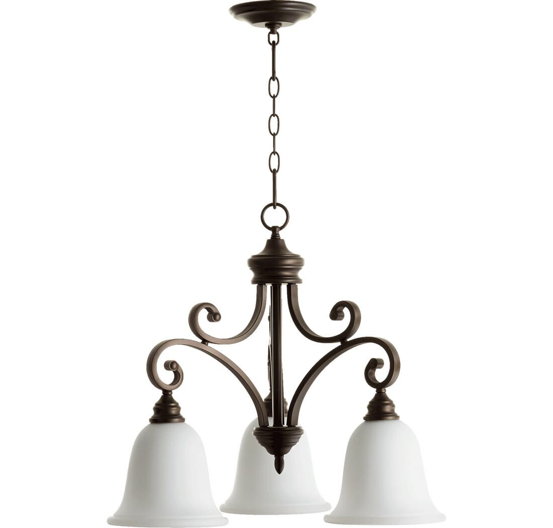 Quorum Bryant 3-Light 22" Dinette & Breakfast Chandelier in Oiled Bronze with Satin Opal