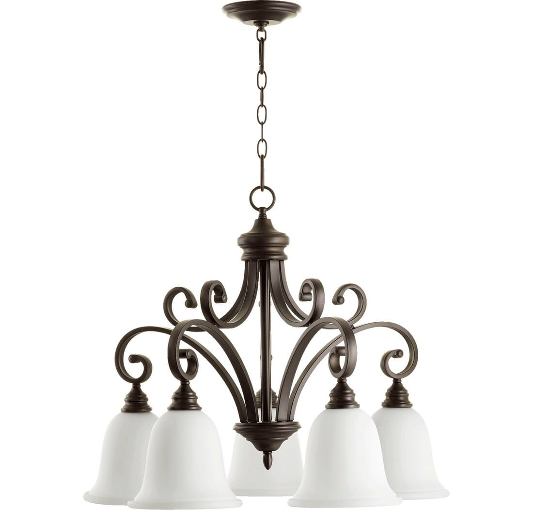 Quorum Bryant 5-Light 24" Dinette & Breakfast Chandelier in Oiled Bronze with Satin Opal