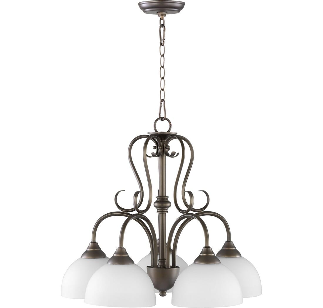 Quorum Powell 5-Light 20" Dinette & Breakfast Chandelier in Oiled Bronze with Satin Opal