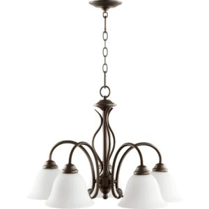 Quorum Spencer 5-Light 20" Dinette & Breakfast Chandelier in Oiled Bronze with Satin Opal