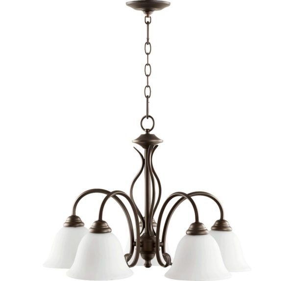 Quorum Spencer 5-Light 20" Dinette & Breakfast Chandelier in Oiled Bronze with Satin Opal