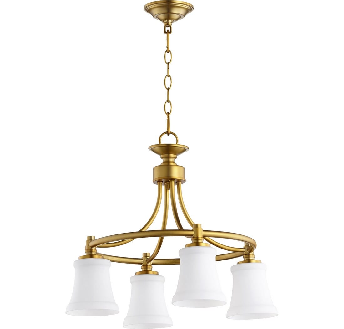 Quorum Rossington 4-Light 18" Dinette & Breakfast Chandelier in Aged Brass