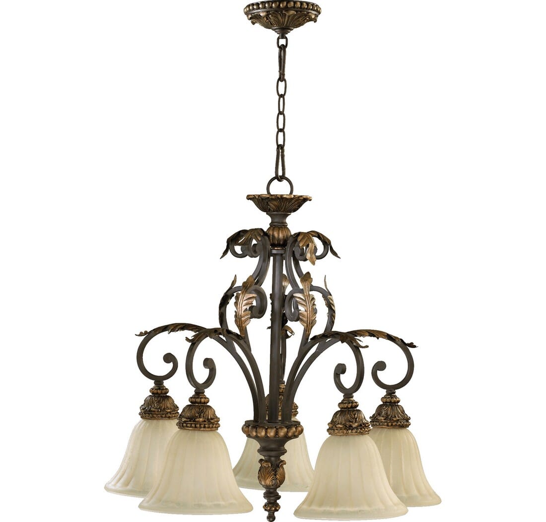 Quorum Rio Salado 5-Light 26" Dinette & Breakfast Chandelier in Toasted Sienna With Mystic Silver