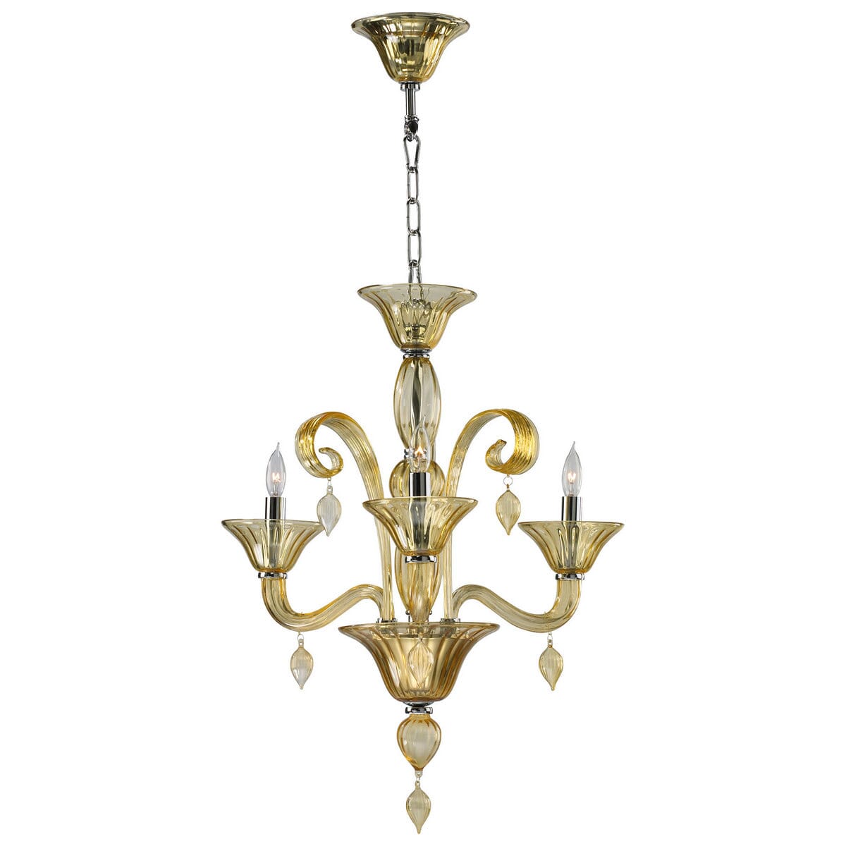 Cyan Design Treviso 20" 3-Light Amber Glass Chandelier in Chrome