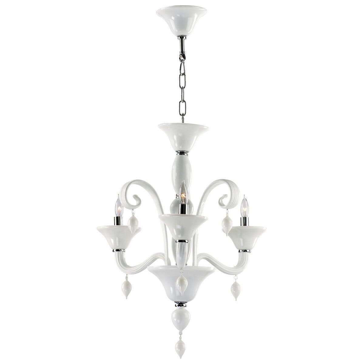 Cyan Design Treviso 20" 3-Light White Glass Chandelier in Chrome