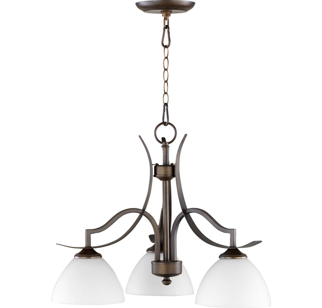 Quorum Atwood 3-Light 23" Dinette & Breakfast Chandelier in Oiled Bronze with Satin Opal