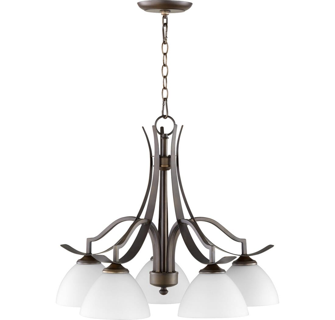 Quorum Atwood 5-Light 25" Dinette & Breakfast Chandelier in Oiled Bronze with Satin Opal