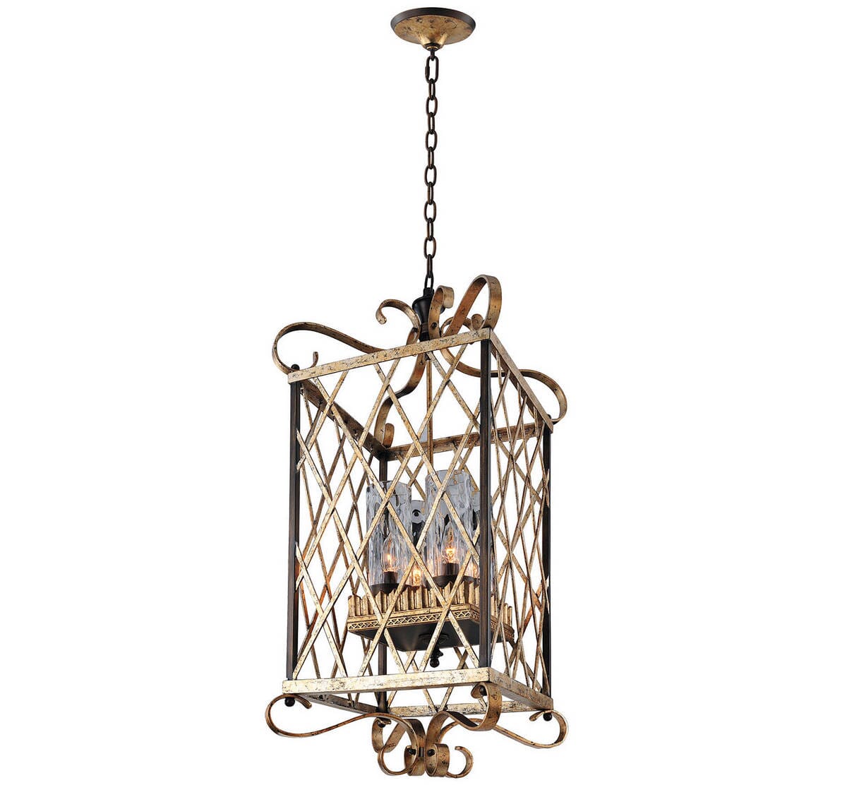 Kalco Trellis 4-Light Foyer Chandelier in Antique Silver Leaf